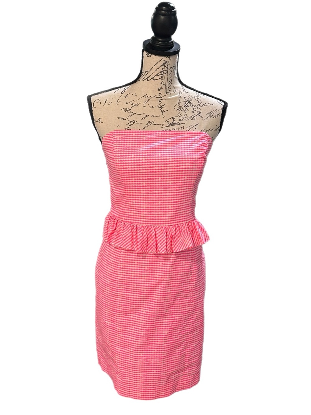 Lilly Pulitzer Lowe Fiesta Pink Gingham Dress w/ Peplum Waist Sz 2 Imperfections